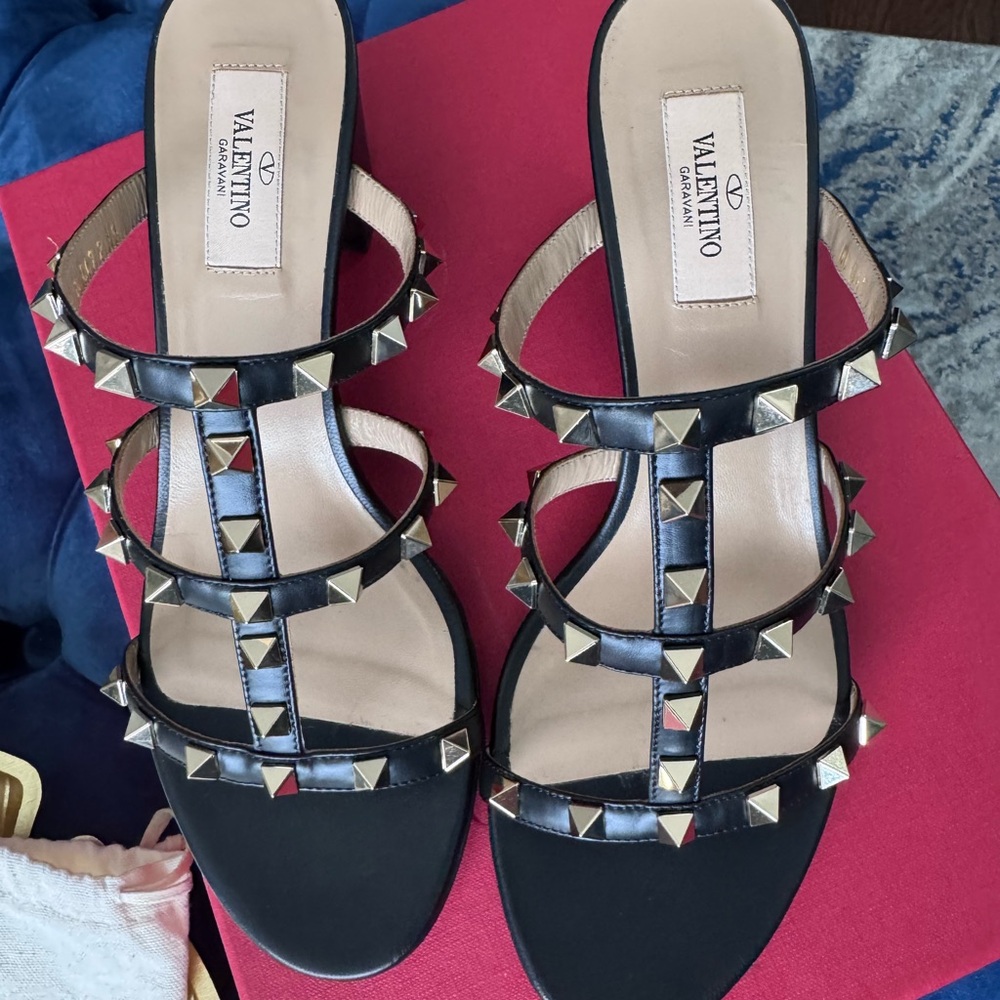 Valentino Black and Gold Studded Sandals